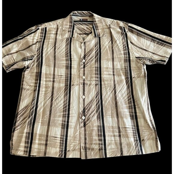 Centro Men's Linen Short Sleeve Casual Button Down Shirt Size XL Bamboo Tropical - Picture 1 of 9